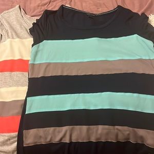 2 Tommy Hilfiger shirts with strips one is in gray and other is navy size large